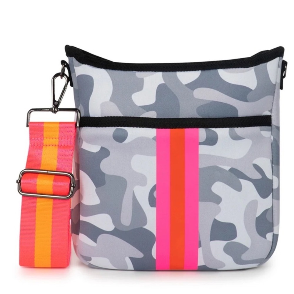 Haute Shore Blake Rise Crossbody Bag White Camo Pink Orange Stripe 2 Straps